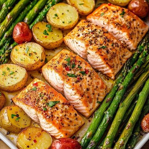 Baked Honey Salmon with Asparagus and Potatoes