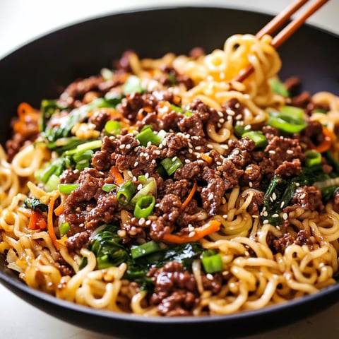 Noodles with beef and veggies served in a bowl.