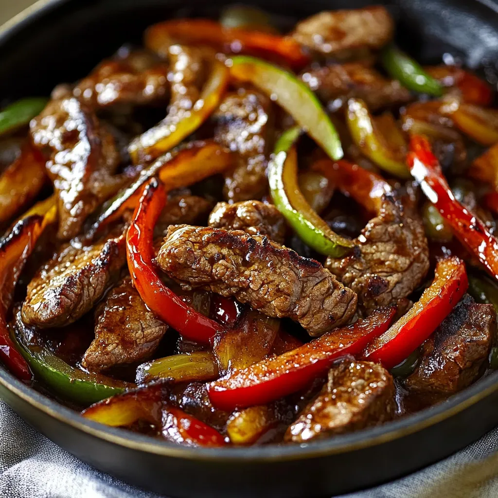 Close-up Pepper Steak and Onions Recipe