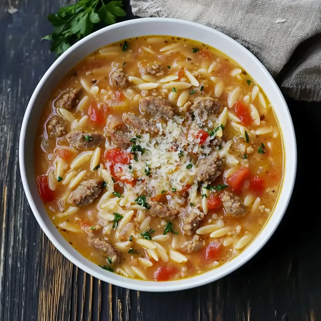 Close-up Marry Me Sausage Orzo Soup Recipe