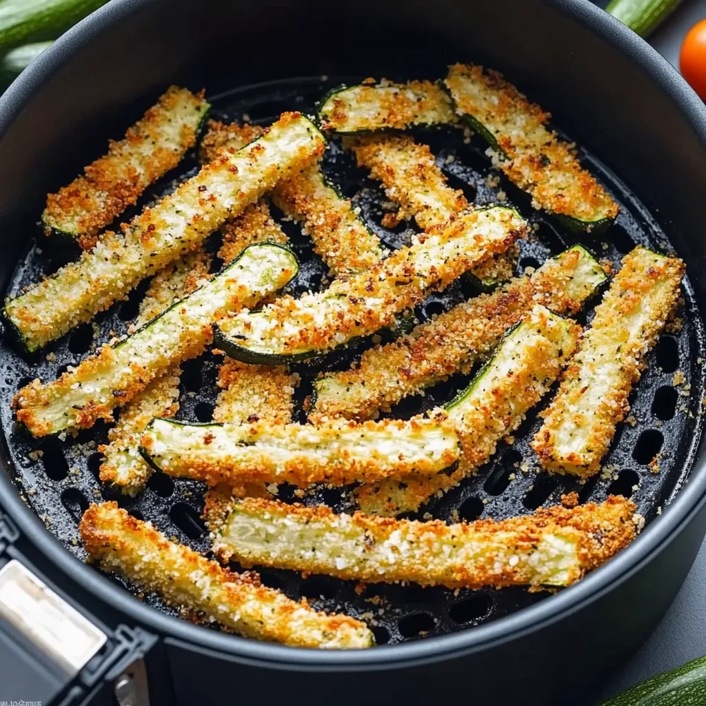 Close-up Air Fryer Zucchini Fries Recipe