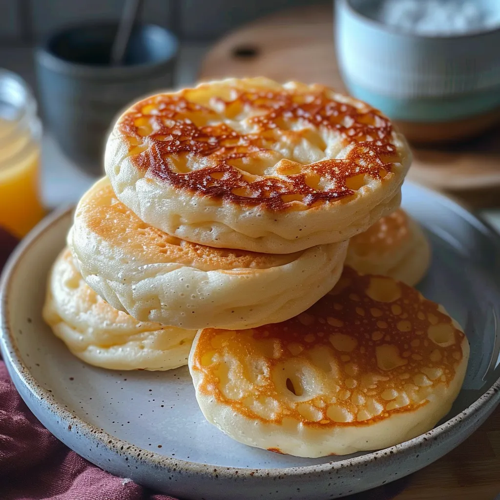 Light and fluffy sourdough crumpets with a crisp edge and soft center.