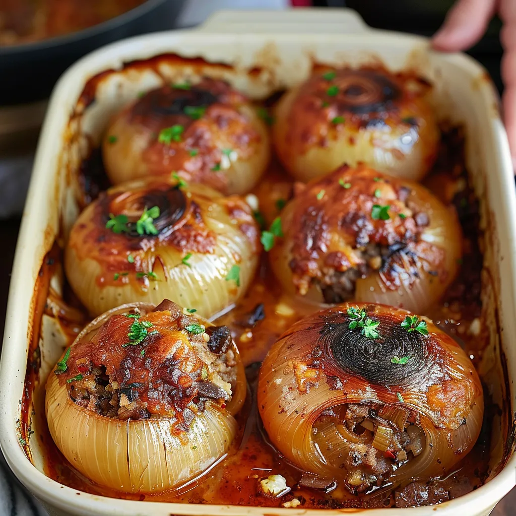 Delicious Greek-style stuffed onions, a flavorful and unique dish.