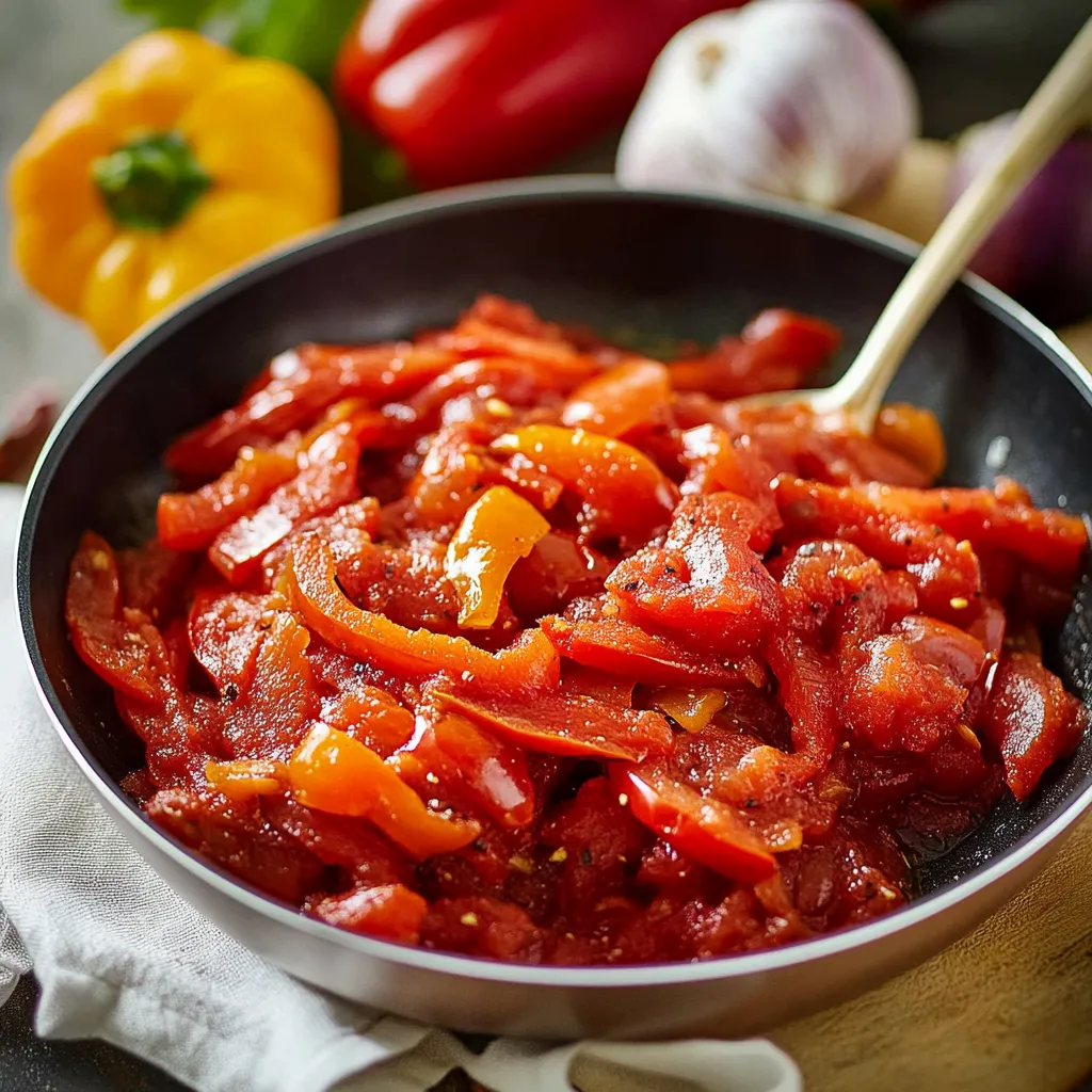 A bowl of red peppers and onions.