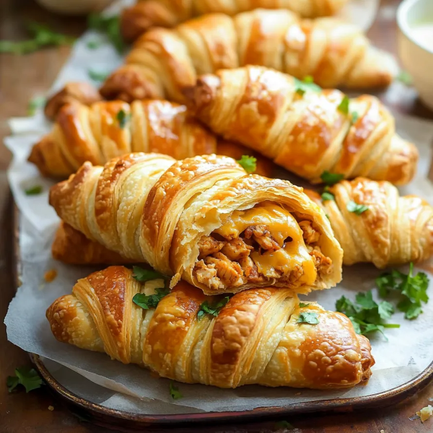 A tray of croissants with meat inside.