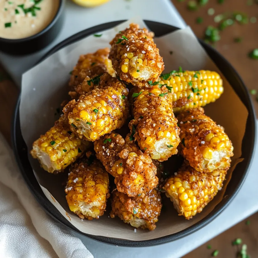 A bowl of corn on the cob with a dipping sauce.