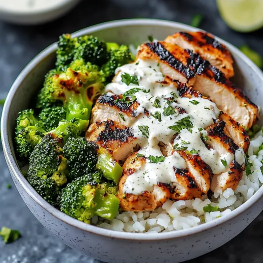 A bowl of food with chicken and broccoli.