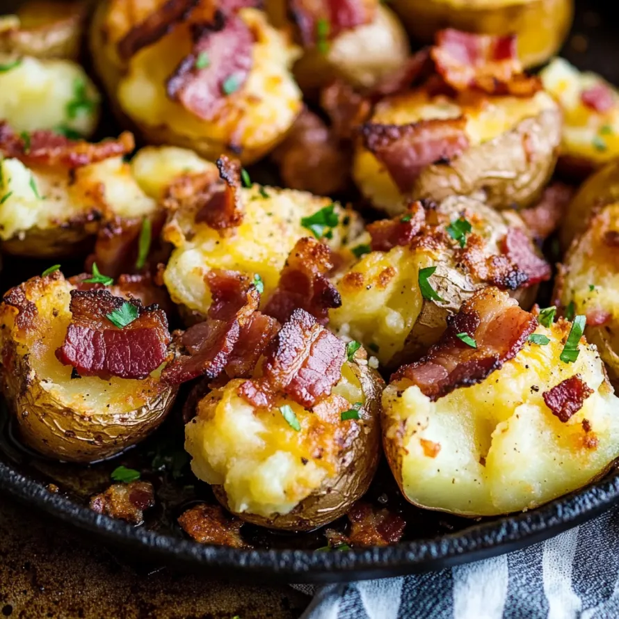 Bacon wrapped potatoes with cheese.
