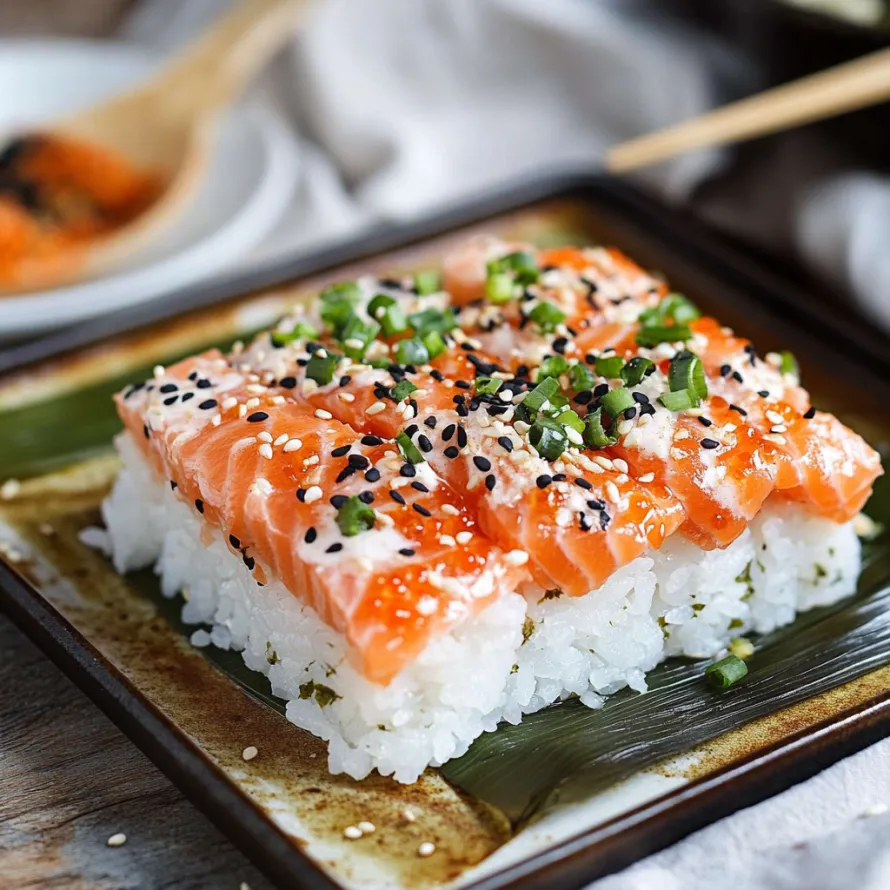 A sushi dish with black topping.