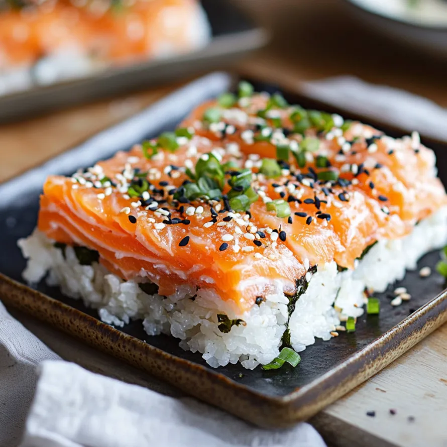 A plate of sushi with rice and seafood.