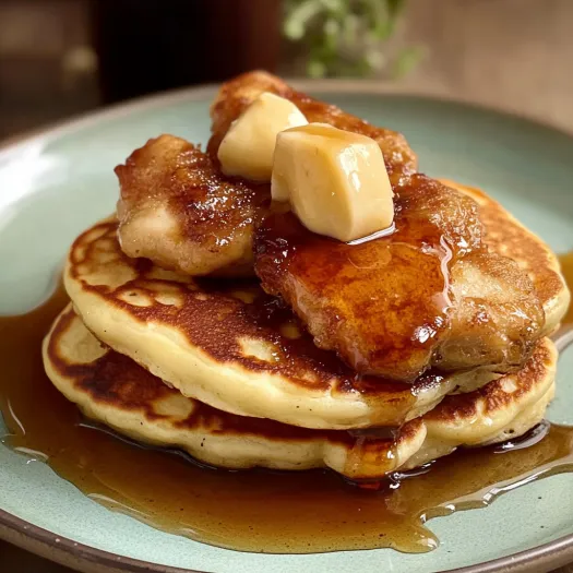 A stack of pancakes with syrup on top.
