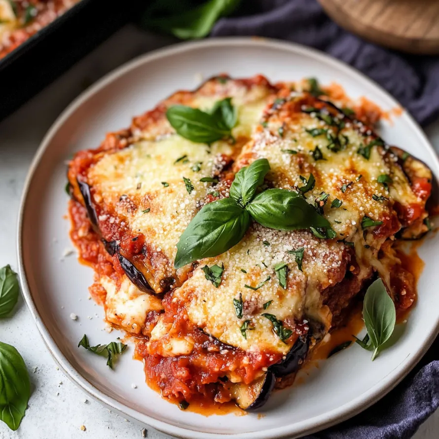Cheesy dish topped with fresh basil.
