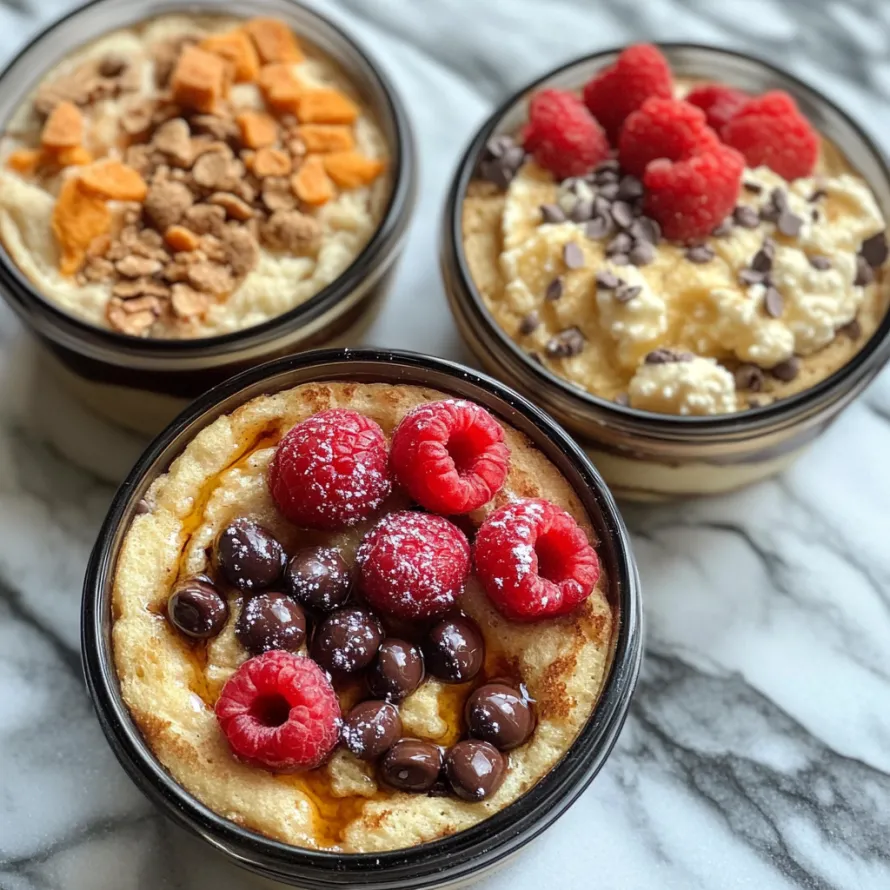 Three desserts with fruit toppings.