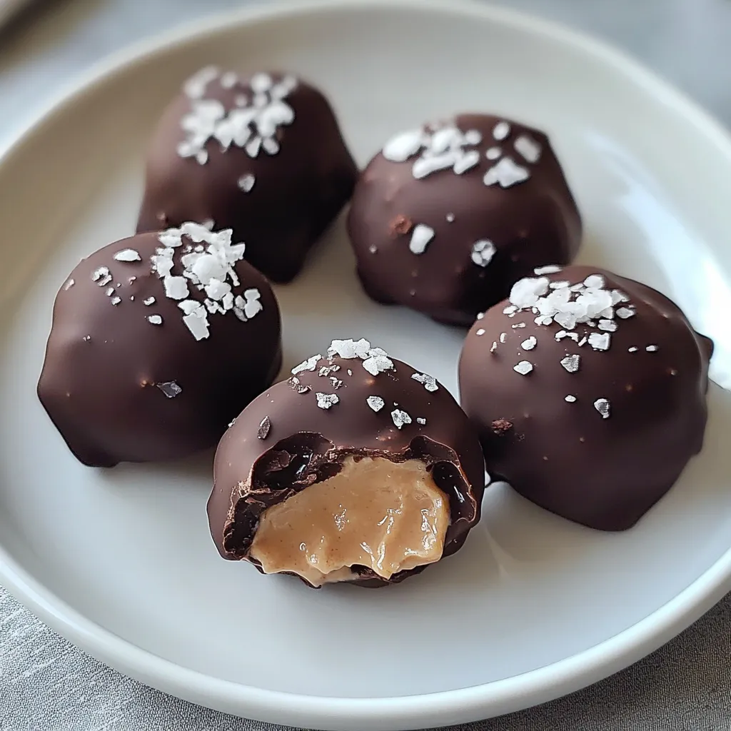 A platter filled with chocolate-coated peanut butter yogurt balls.