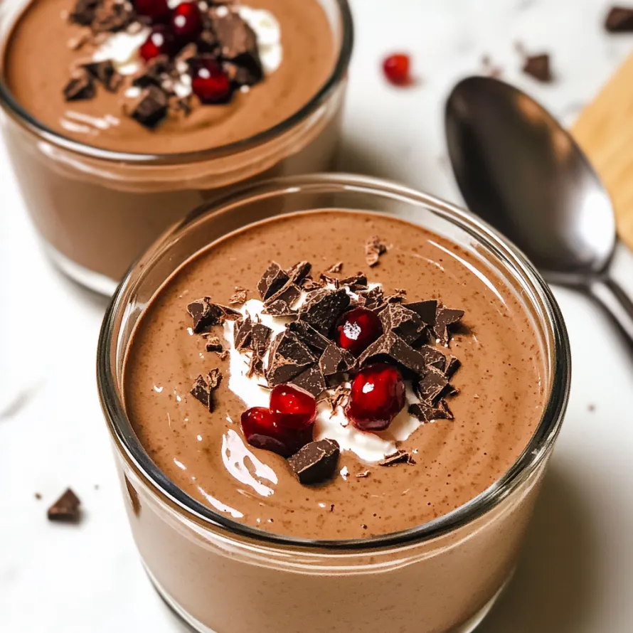 Two chocolate desserts with chocolate chips and berries.