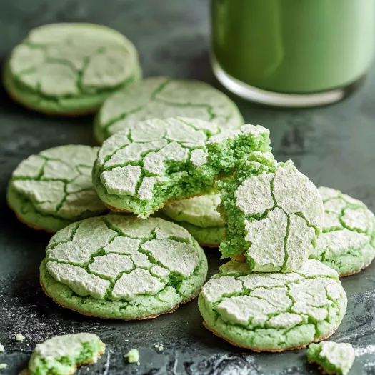 A green cookie with white icing.