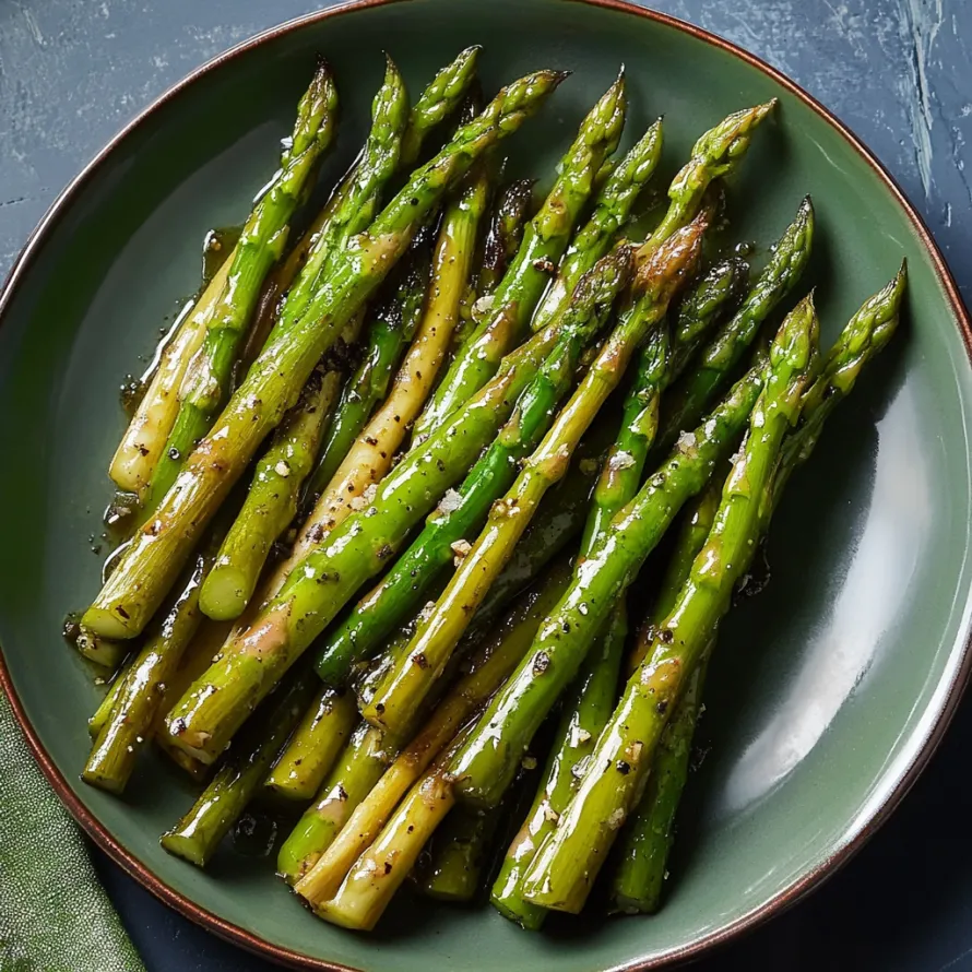 A plate of green asparagus.