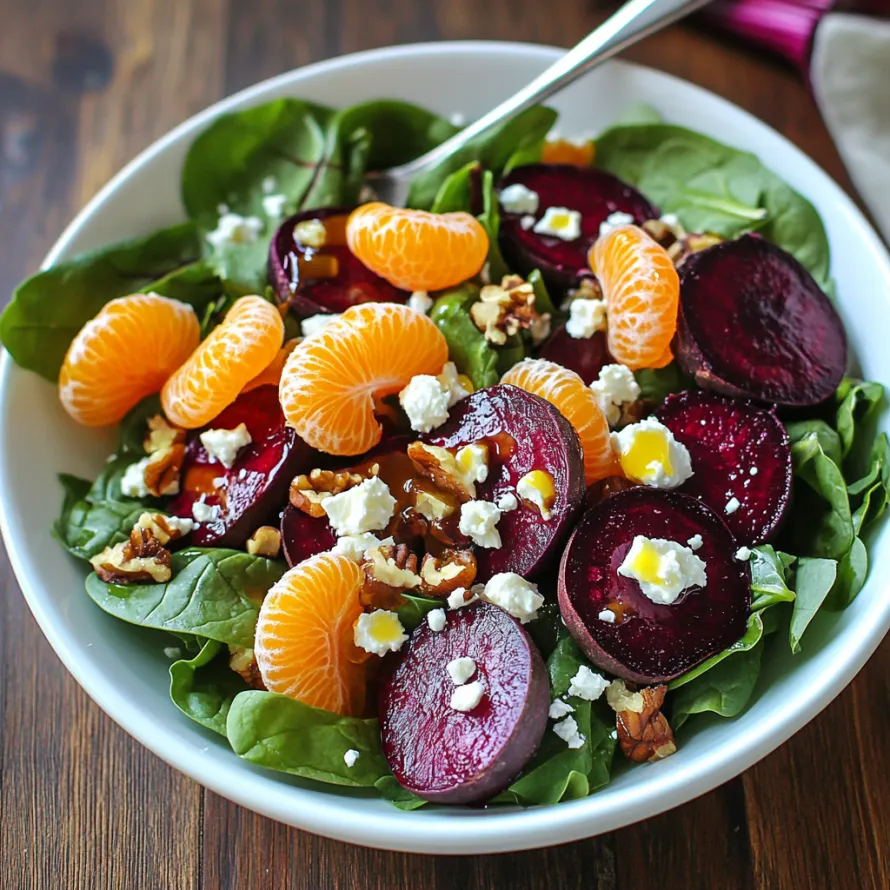 Bowl packed with oranges, spinach, and feta cheese.