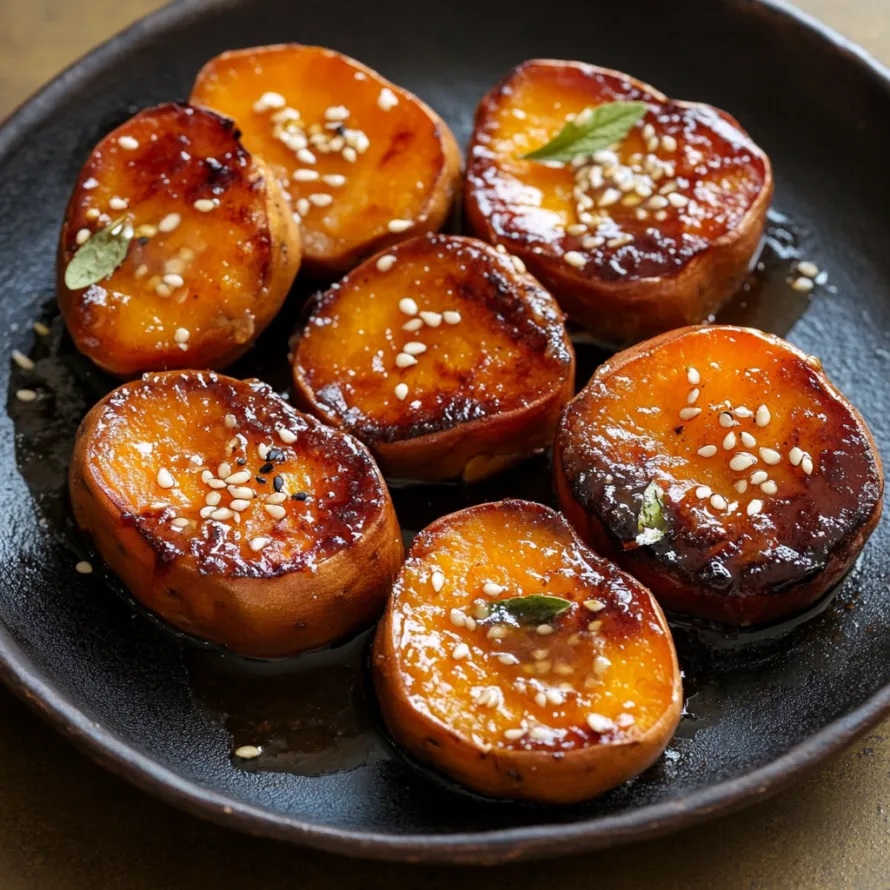 Golden sweet potatoes with a rich glaze and a touch of sea salt.