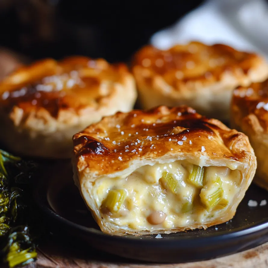 Three small pies on a plate.
