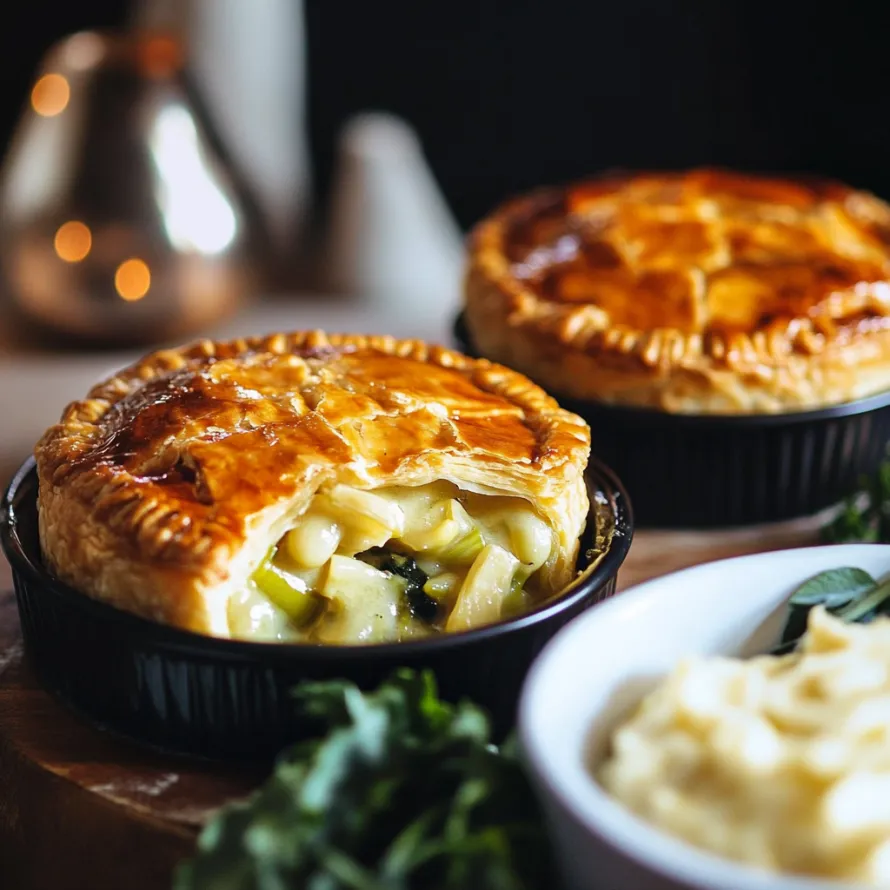 Two pies on a table.