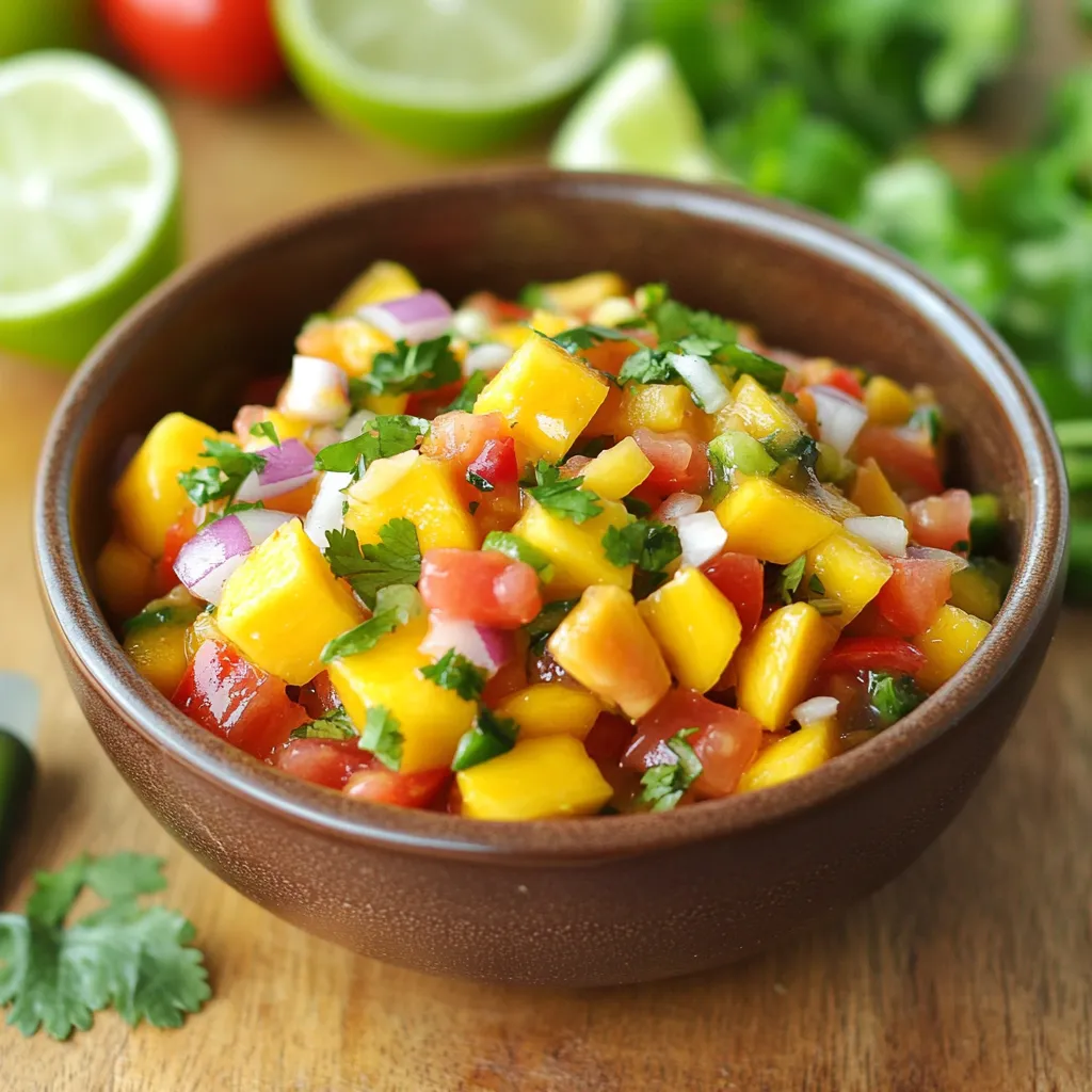 A bowl of fruit salad with limes and tomatoes.