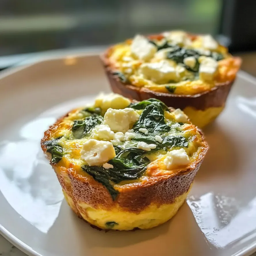 Two small cakes with spinach on top.