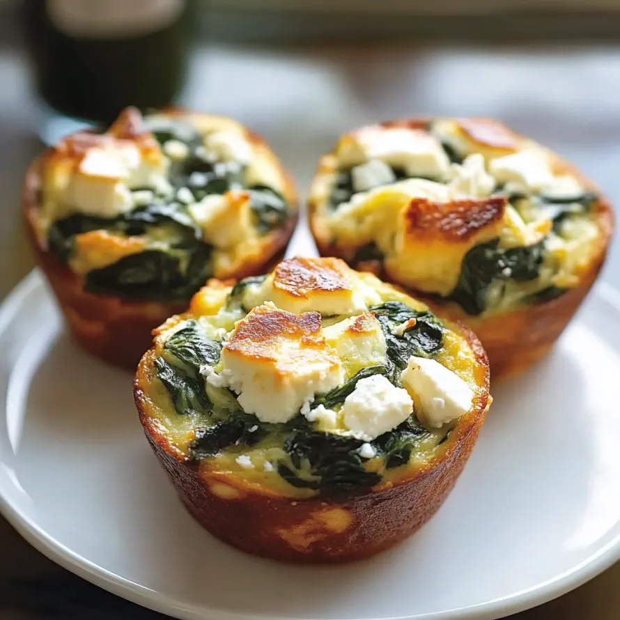 Three small muffins with spinach and cheese.
