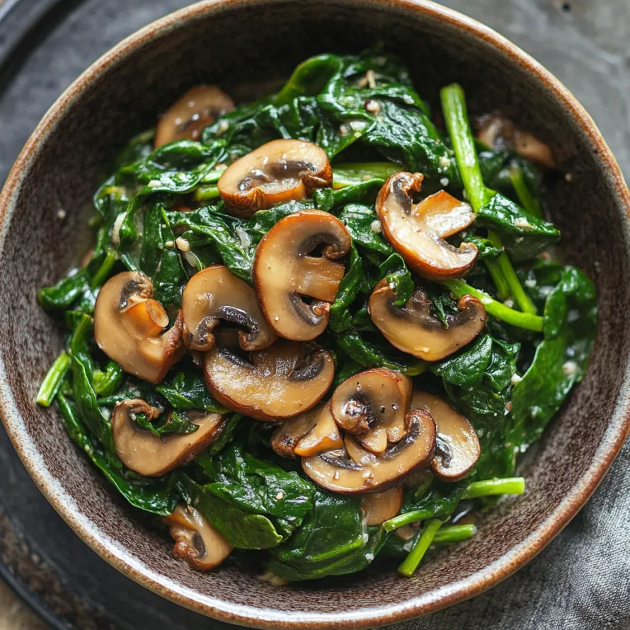 A bowl of mushrooms and greens.