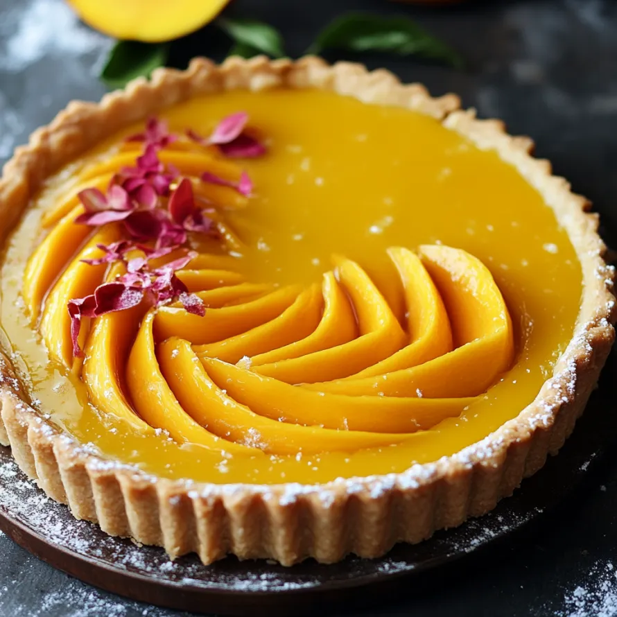A slice of peach pie with a flower on top.
