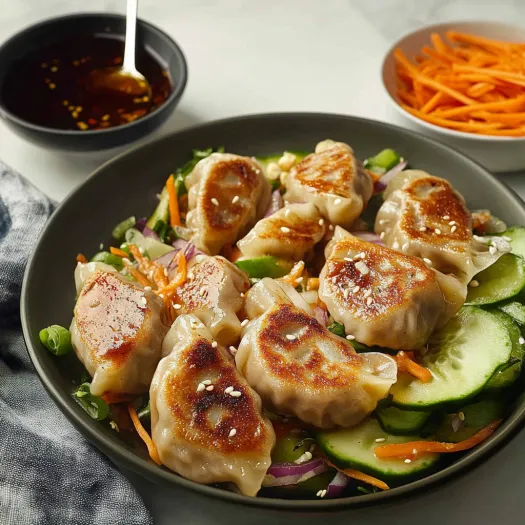 A plate of food with vegetables and meat.