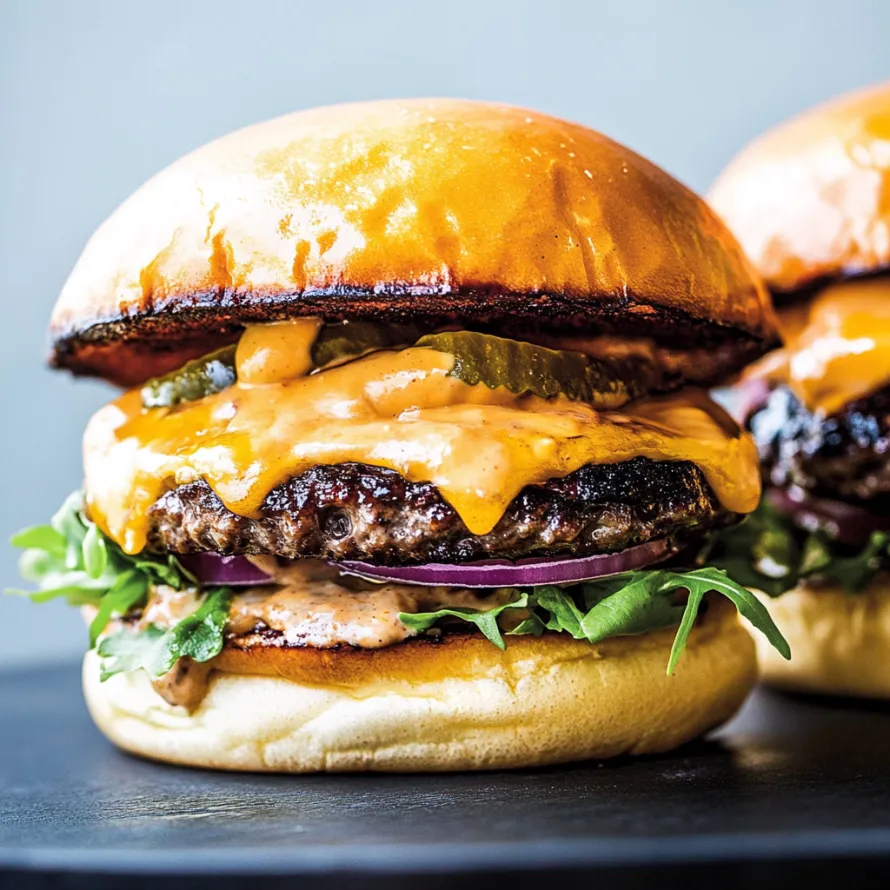 Two burgers with lettuce and tomato.