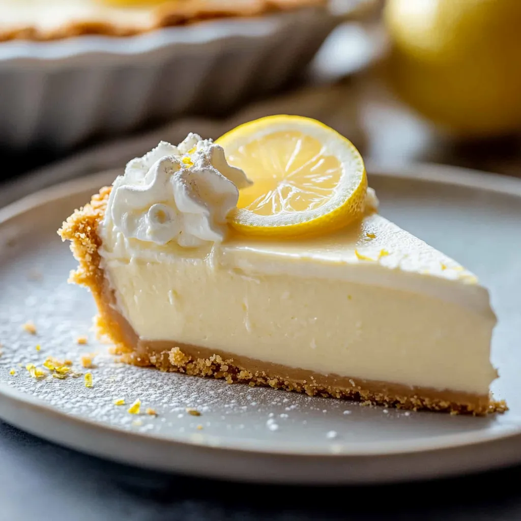 A slice of lemon cheesecake on a plate.