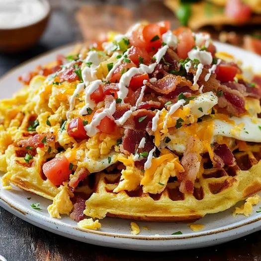 A plate of food with bacon, tomatoes, and cheese.