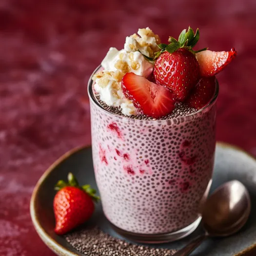 A glass of yogurt with strawberries and granola.
