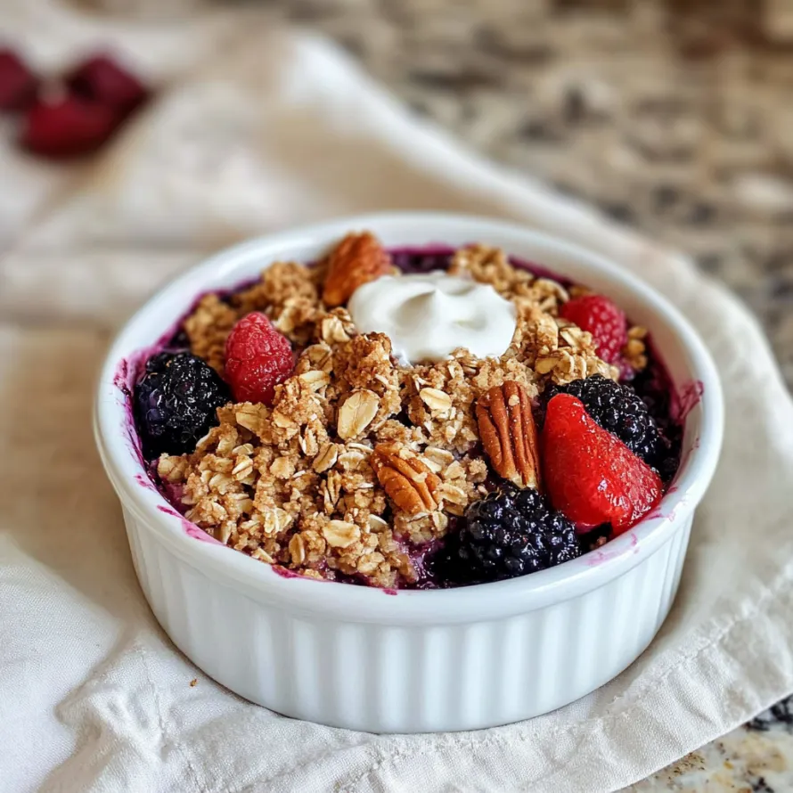 A bowl of granola with berries and nuts.