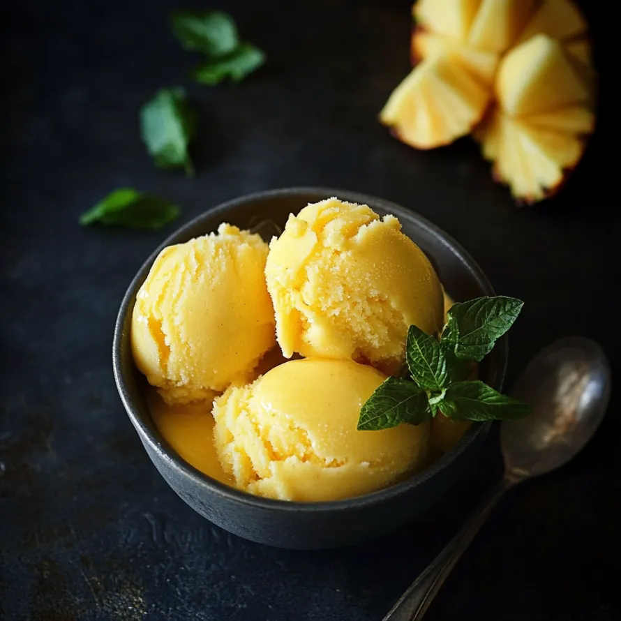 A bowl of ice cream with mint leaves.
