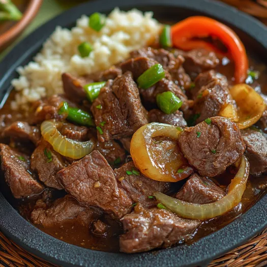 A bowl of meat and rice.