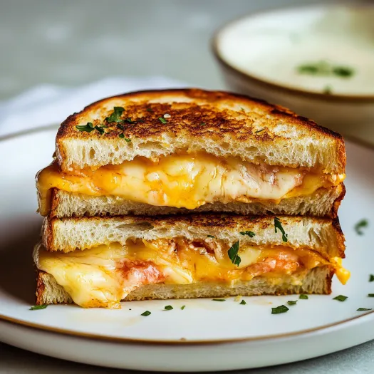 A sandwich with cheese and meat on a white plate.