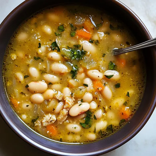 A bowl of soup with beans, carrots, and other vegetables.