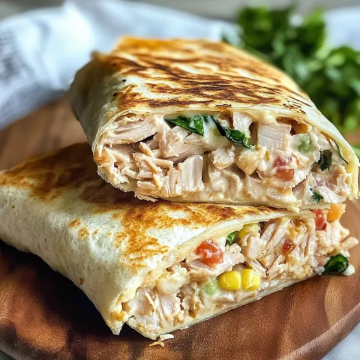 A sandwich with chicken and vegetables on a wooden table.