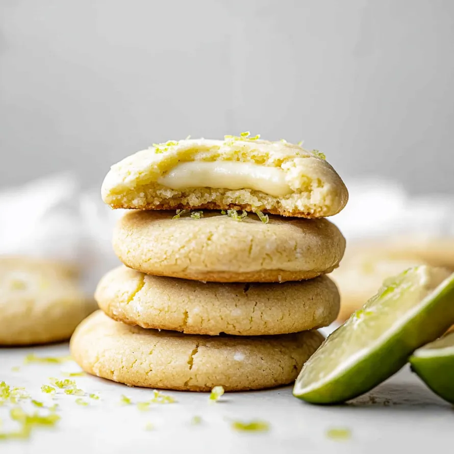 A stack of cookies with lemon wedges on top.