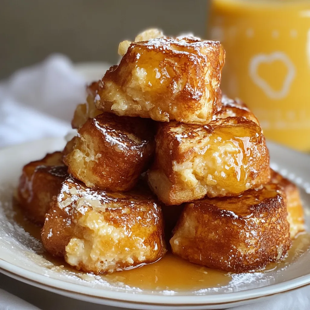 A stack of french toast with syrup on a plate.