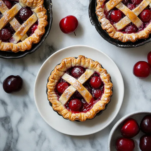 A pie with cherries on top.