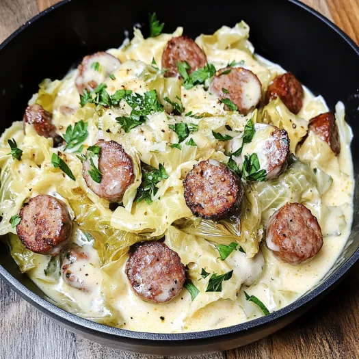 A bowl of food with sausage and greens.