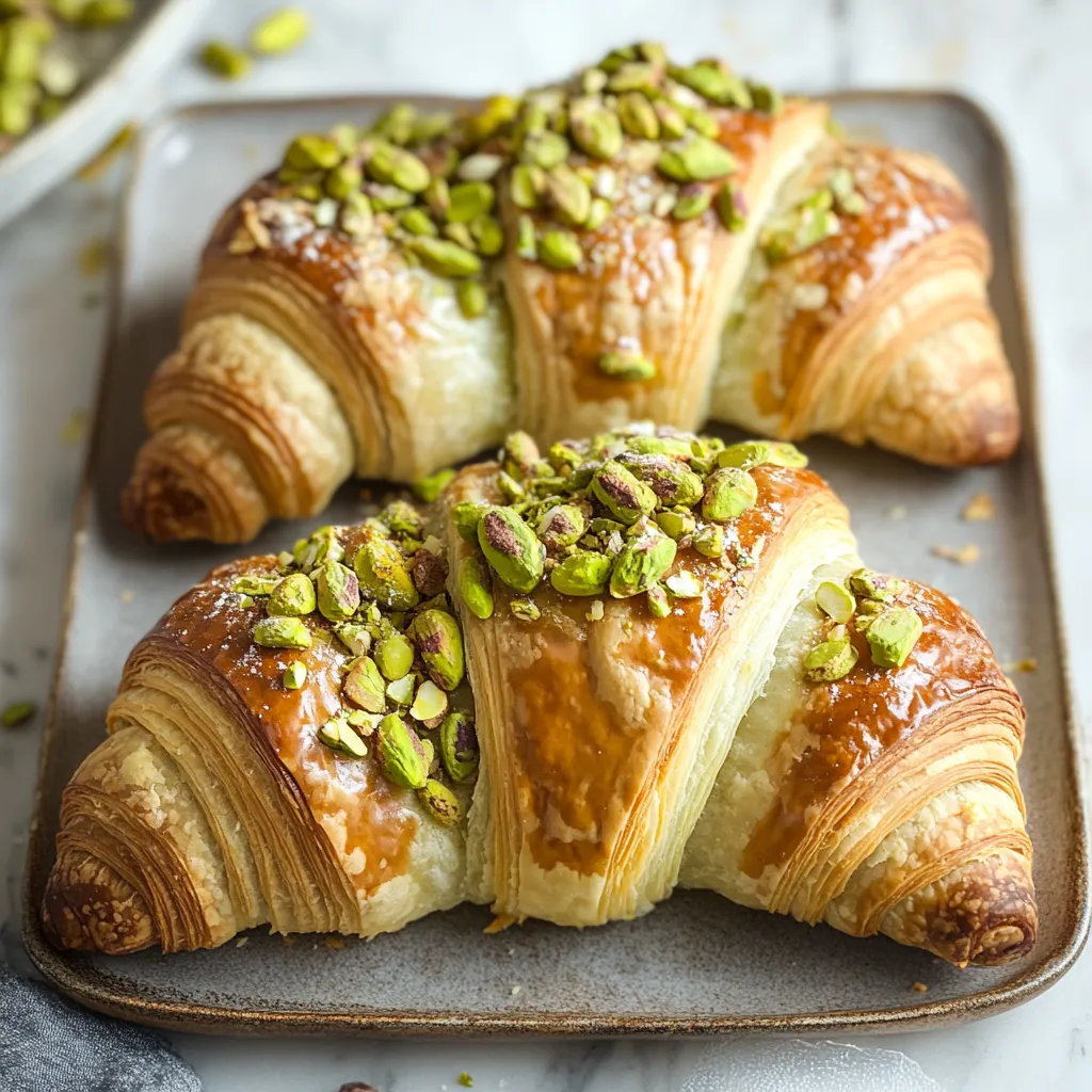 Two croissants with almonds on a tray.