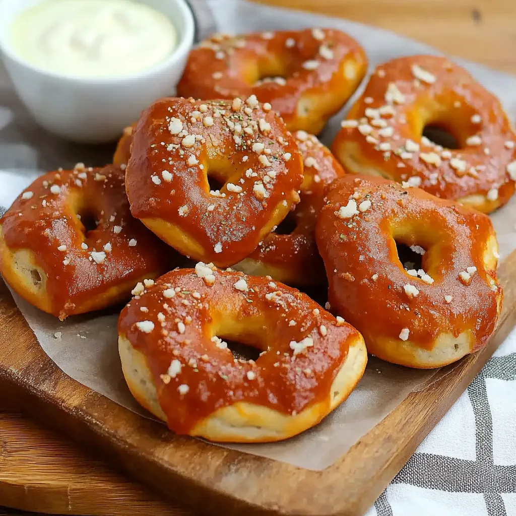 A plate of doughnuts with a bowl of sauce.