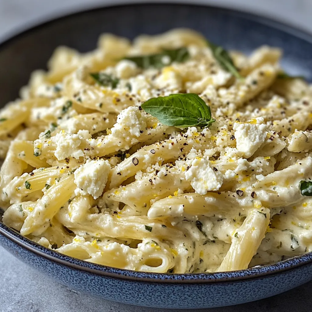 A bowl of pasta with cheese and herbs.