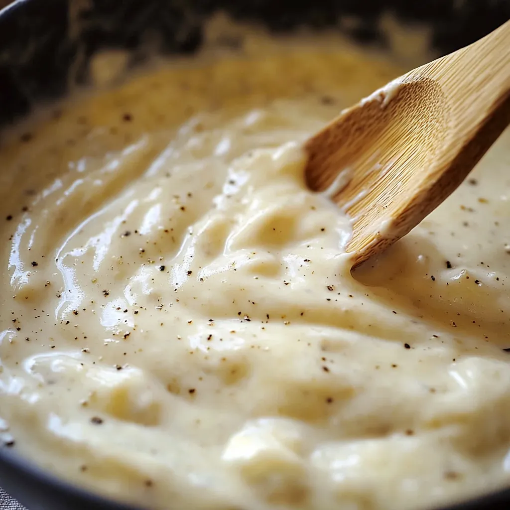 A wooden spoon in a bowl of soup.