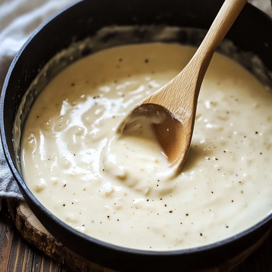 A wooden spoon in a bowl of soup.